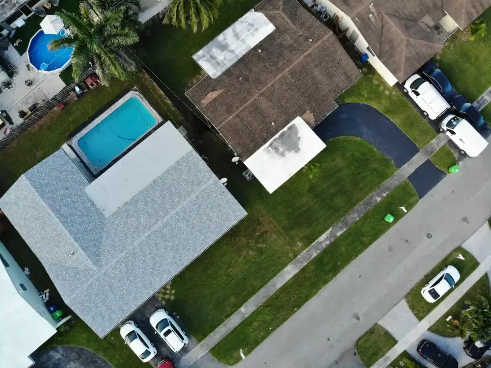 Aerial photo of a completed roofing project by USA Roofing and Construction