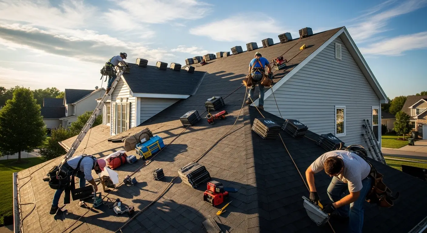 USA Roofing and Construction crew installing a new roof on a South Florida home
