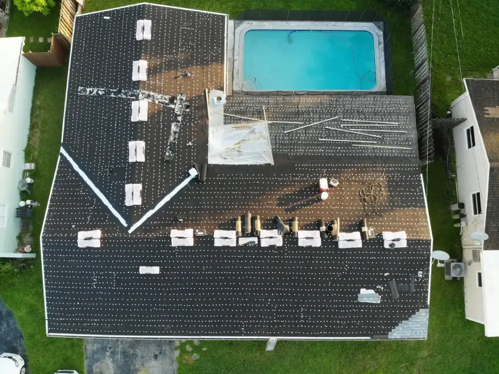 Aerial photo of a new tile roof installed on a South Florida home